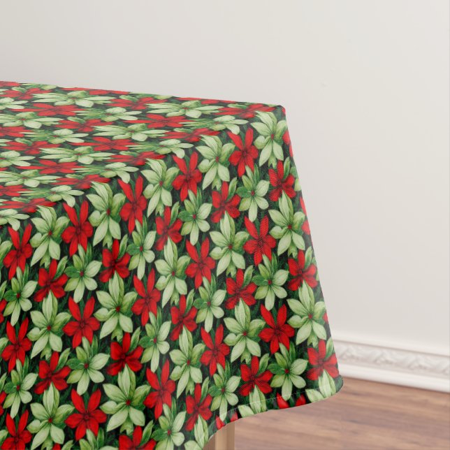 Nappe fête rouge vert Poinsettia carrelé Noël (In Situ)