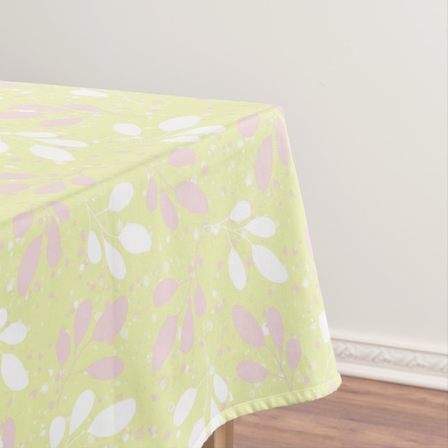 Nappe Feuilles botaniques rose et blanc doux sur jaune (In Situ)