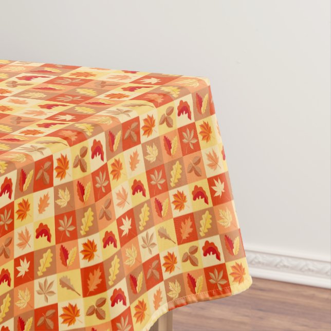 Nappe Feuilles d'automne Carrés Brown orange jaune (In Situ)