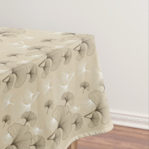 Nappe Feuilles de Ginkgo marron et blanc sur fond beige