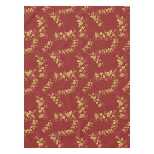 Nappe Feuilles Gold Gingko Balboa sur Arrière - plan rou (Devant)