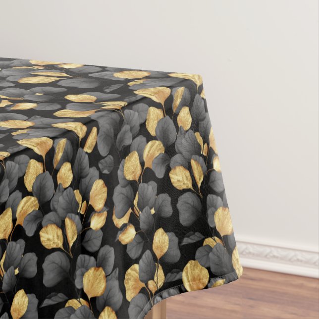 Nappe Feuilles noirs et or. Motif (In Situ)