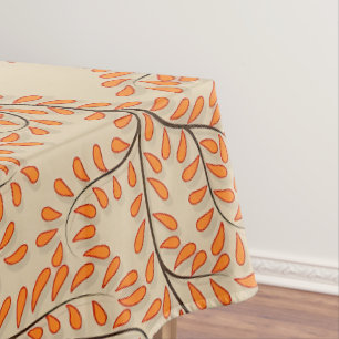 Nappe Feuilles orange tourbillonnantes sur fond beige