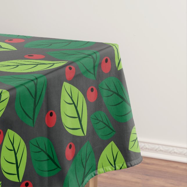 Nappe Feuilles verts, Berries Rouges, Motif Des Feuilles (In Situ)