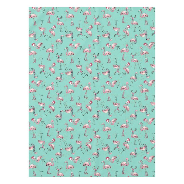 Nappe Flamants roses de Noël amusants avec chapeaux de P (Devant)