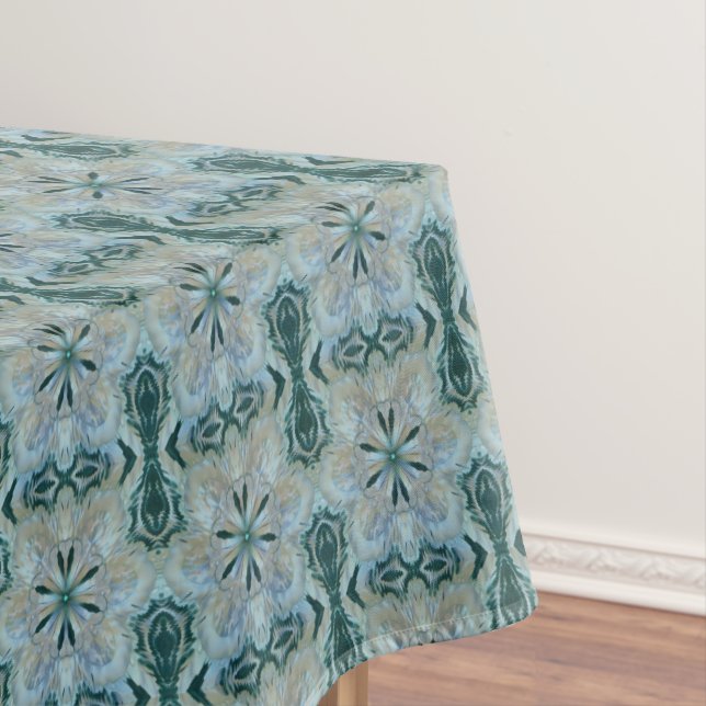 Nappe Fleur Abstraite Fractée Turquoise Blanc Bleu Gris (In Situ)