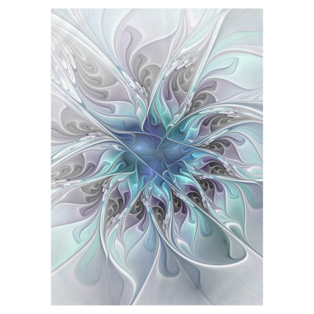 Nappe Fleur de fractale moderne abstraite avec du bleu (Devant)