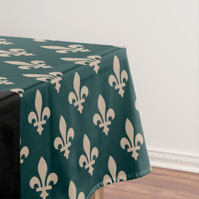 Nappe Fleur de Lis, Beige on Green, Royal, Your Name (In Situ)
