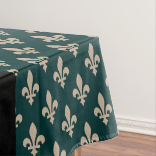 Nappe Fleur de Lis, Beige sur Vert, Royal, Votre Nom