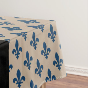 Nappe Fleur de Lis, Bleu Marine sur Beige, Royal, Votre