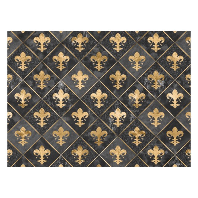 Nappe Fleur de lis motif Marbre noir et or (Devant (Horizontal))