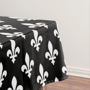 Nappe Fleur de Lis Motif, Royal French, Blanc sur Noir