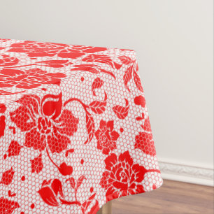 Nappe Fleur rouge blanc fleur de miel peigne de coton