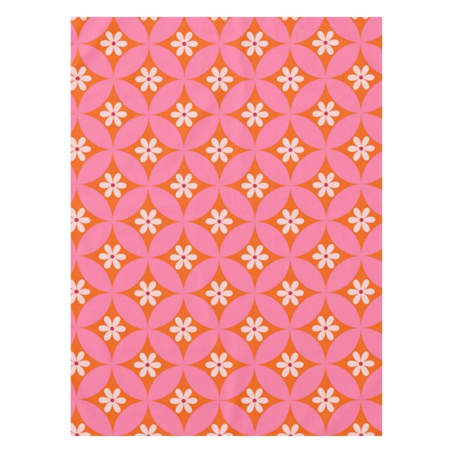 Nappe Fleurs blanches sur Motif des cercles roses du mil (Devant)