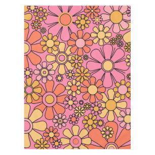 Nappe Fleurs de jardin rétro rose 60s les années 70 moti