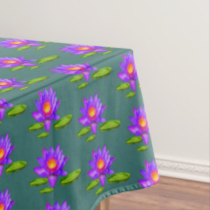 Nappe Fleurs de lotus violettes et nénuphars sur fond ve