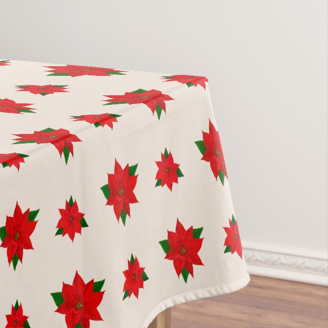 Nappe Fleurs de Noël Poinsettia sur beige clair (In Situ)