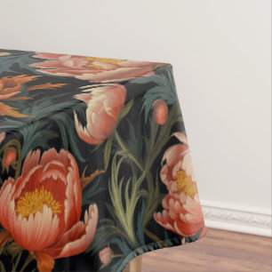 Nappe Fleurs de pivoine orange vibrantes sombres et luna