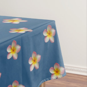 Nappe Fleurs de Plumeria Rose Élégant sur Fond Bleu Réco