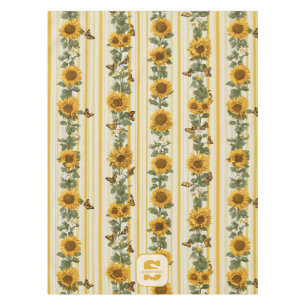 Nappe Fleurs de soleil et papillons sur bandes jaunes