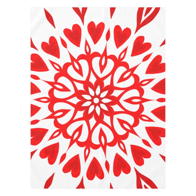 Nappe Fleurs d'hiver Rouge blanc Coeurs Mandala Noël (Devant)