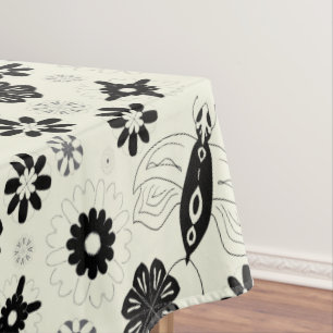 Nappe Fleurs et papillons motif noir et blanc