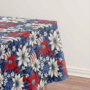 Nappe Fleurs et rayures patriotiques rouges, blanches et