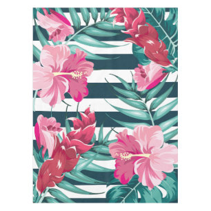 Nappe Fleurs exotiques estivales rayées