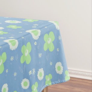 Nappe Fleurs Faisées Pastel Vert Blanc Sur Bleu Pastel