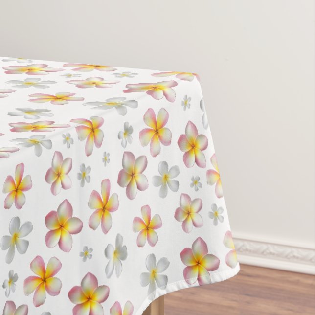 Nappe Fleurs Frangipani Plumeria rose et blanc sur blanc (In Situ)