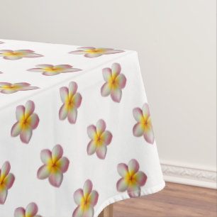 Nappe Fleurs Frangipani rose sur blanc