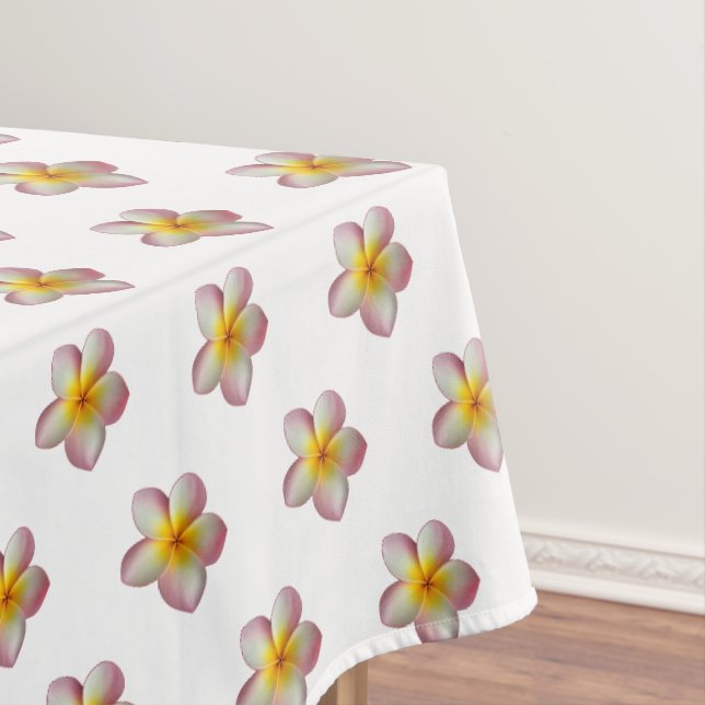 Nappe Fleurs Frangipani rose sur blanc (In Situ)