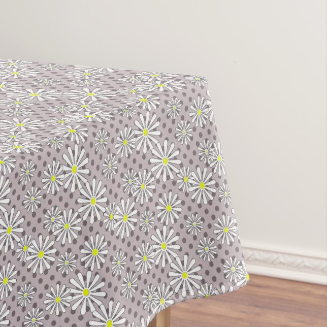 Nappe Fleurs marguerites blanches sur un pois brun beige (In Situ)