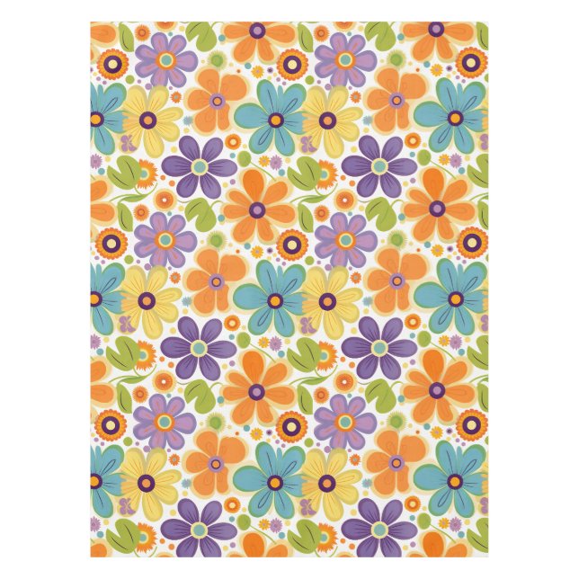 Nappe Fleurs rétro Lilac orange et vert (Devant)