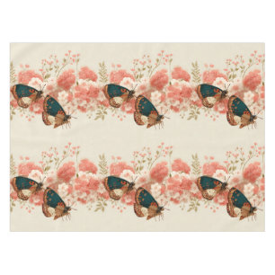 Nappe Fleurs roses vintage de printemps avec papillons