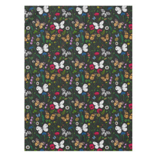 Nappe Fleurs sauvages et papillons sur le noir