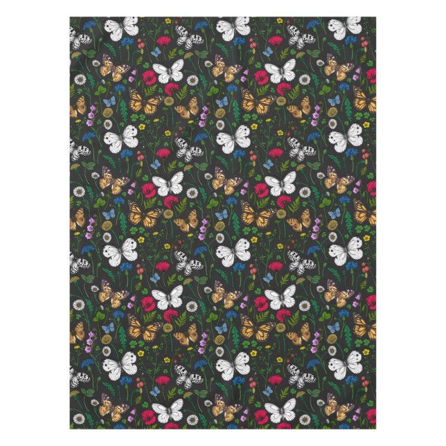 Nappe Fleurs sauvages et papillons sur le noir (Devant)