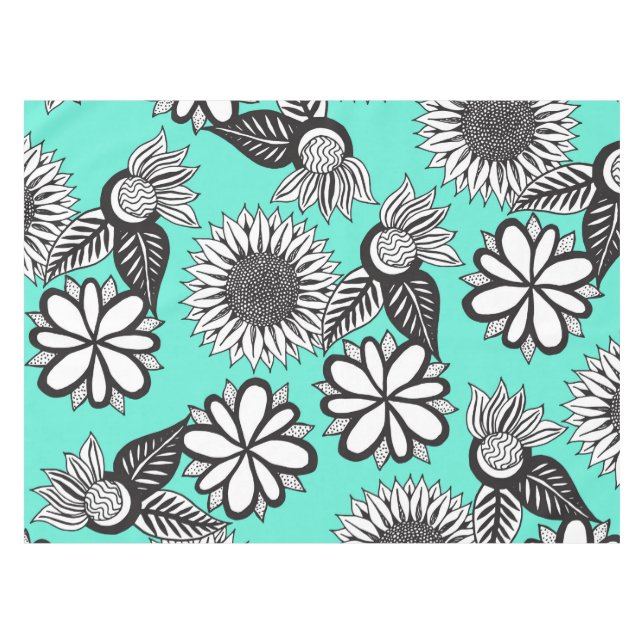 Nappe Fleurs tirées par la main de Bohème blanches (Devant (Horizontal))