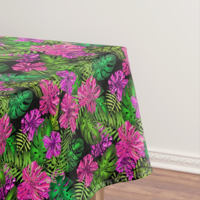 Nappe Fleurs tropicales et plantes en noir (In Situ)