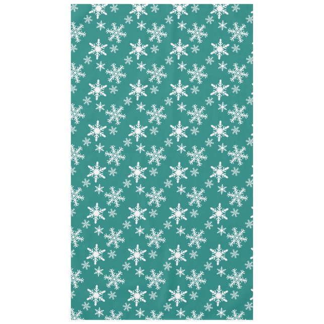 Nappe Flocons de neige turquoises de Noël vert et blanc (Devant)