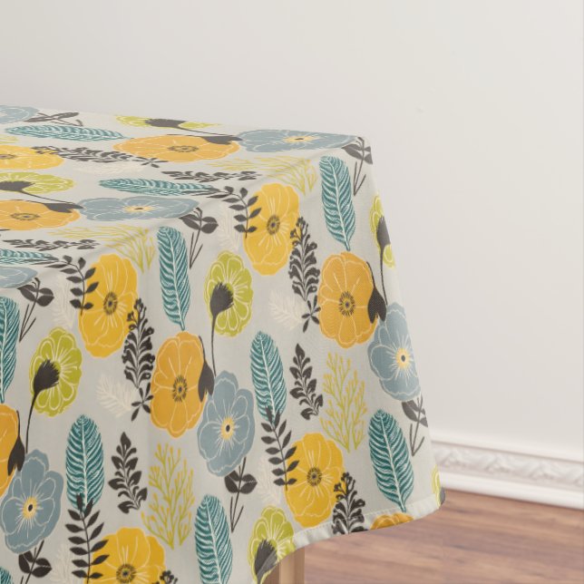 Nappe Floral moderne rétro sur gris (In Situ)