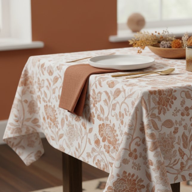 Nappe Floral Terracotta Toile Pattern (Add a touch of rustic charm to your home with this Floral Terracotta Toile Pattern Tablecloth! )