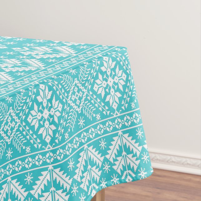 Nappe Foire de Noël bleu et blanc Motif Isle (In Situ)