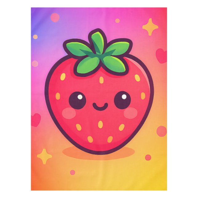 Nappe Fraise Kawaii souriante sur Pastel Gradient Backg (Devant)