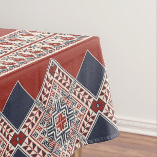 Nappe géométrique rouille et bleue