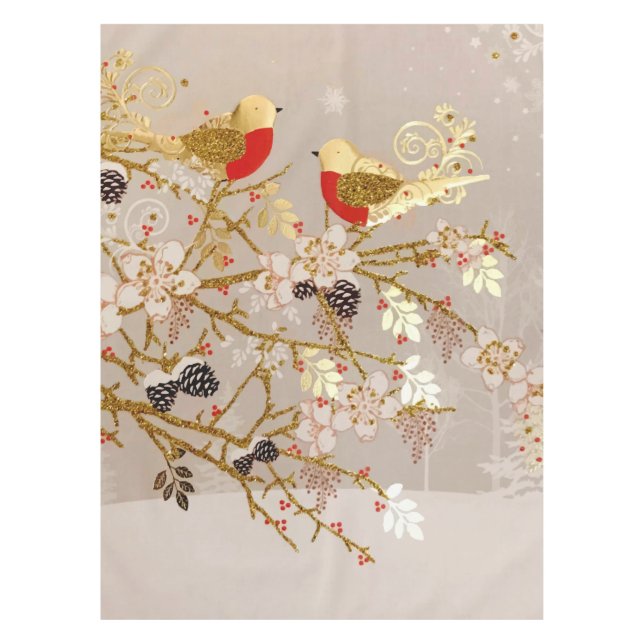 Nappe Gold hiver Oiseaux de neige Pays Noël (Devant)