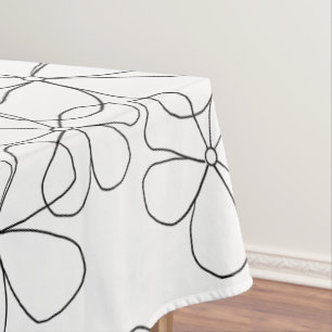 Nappe Grandes fleurs noires blanches à main