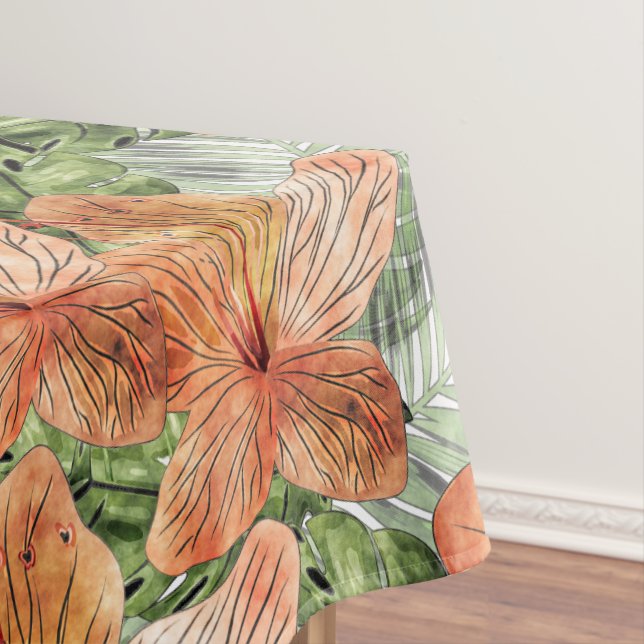 Nappe Graphique en aquarelle florale tropicale Tangérine (In Situ)