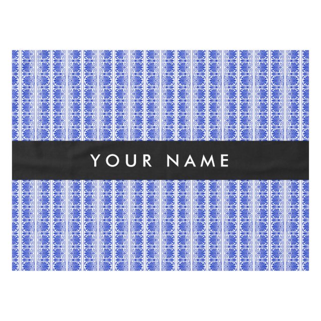 Nappe Grec Fret Arabesque Bleu, Votre Nom, Personnaliser (Devant (Horizontal))