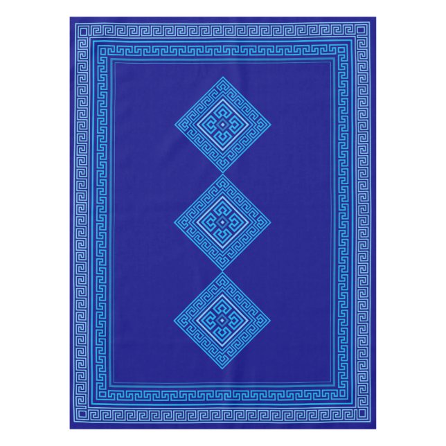 Nappe Grec Mander - Clé grecque - Nuances de bleu (Devant)